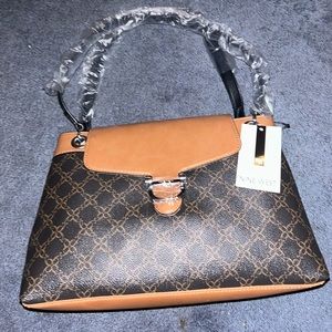 women’s brown leather nine west shoulder bag